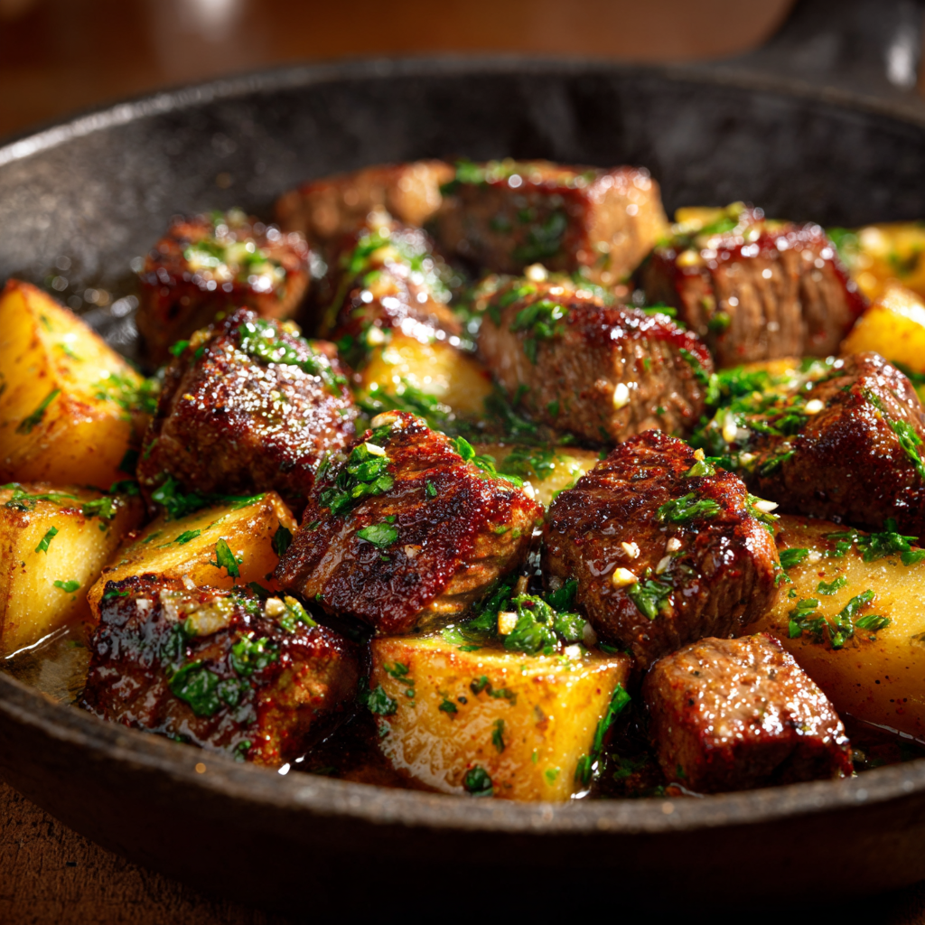 You are currently viewing Garlic Steak Bites and Potatoes (Easy One-Pan Dinner)