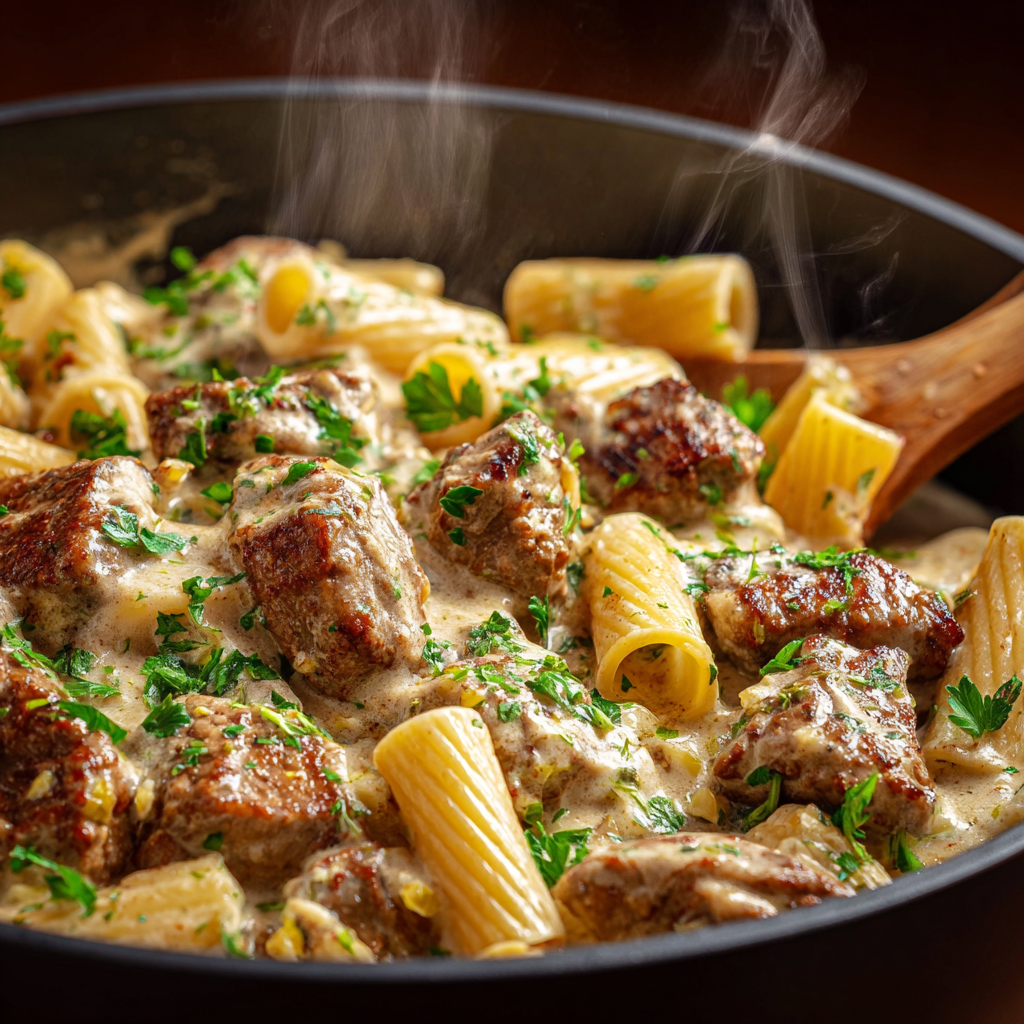 You are currently viewing Cajun Steak Tips with Cheesy Rigatoni Parmesan Sauce – One-Pot Comfort